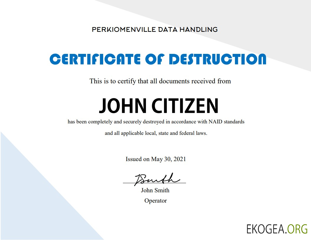 Certificat de destruction aux États Unis